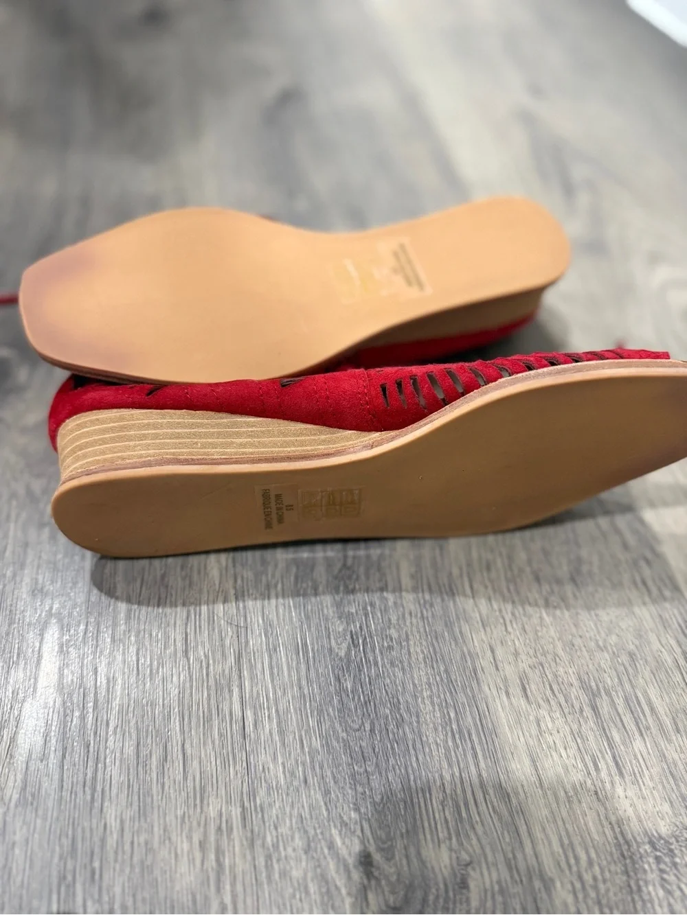 Jeffrey Campbell Rodillo Low Wedge Red Laser-Cut Lace-Up Sandals